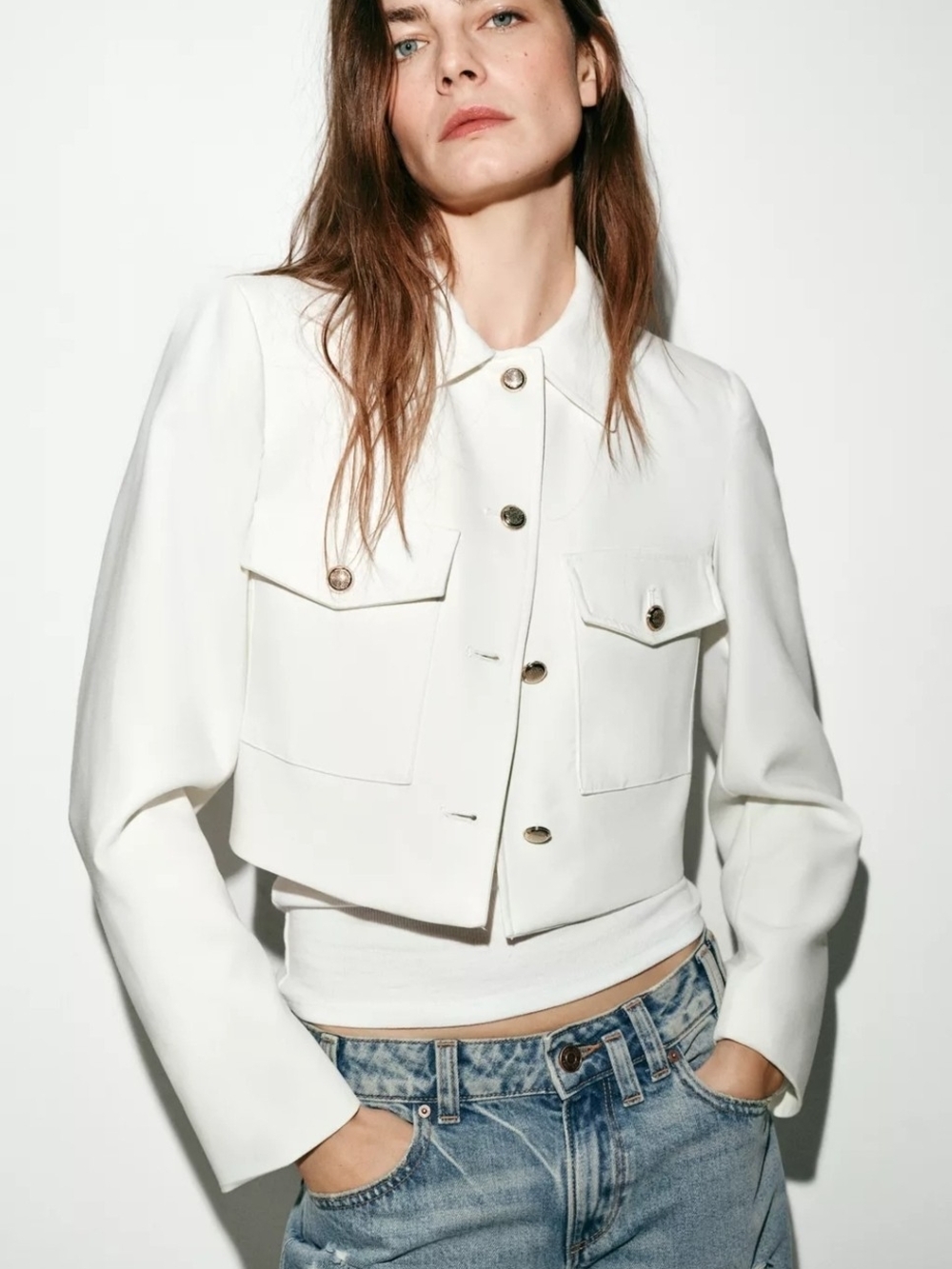 White/off White Cropped Zara Jacket